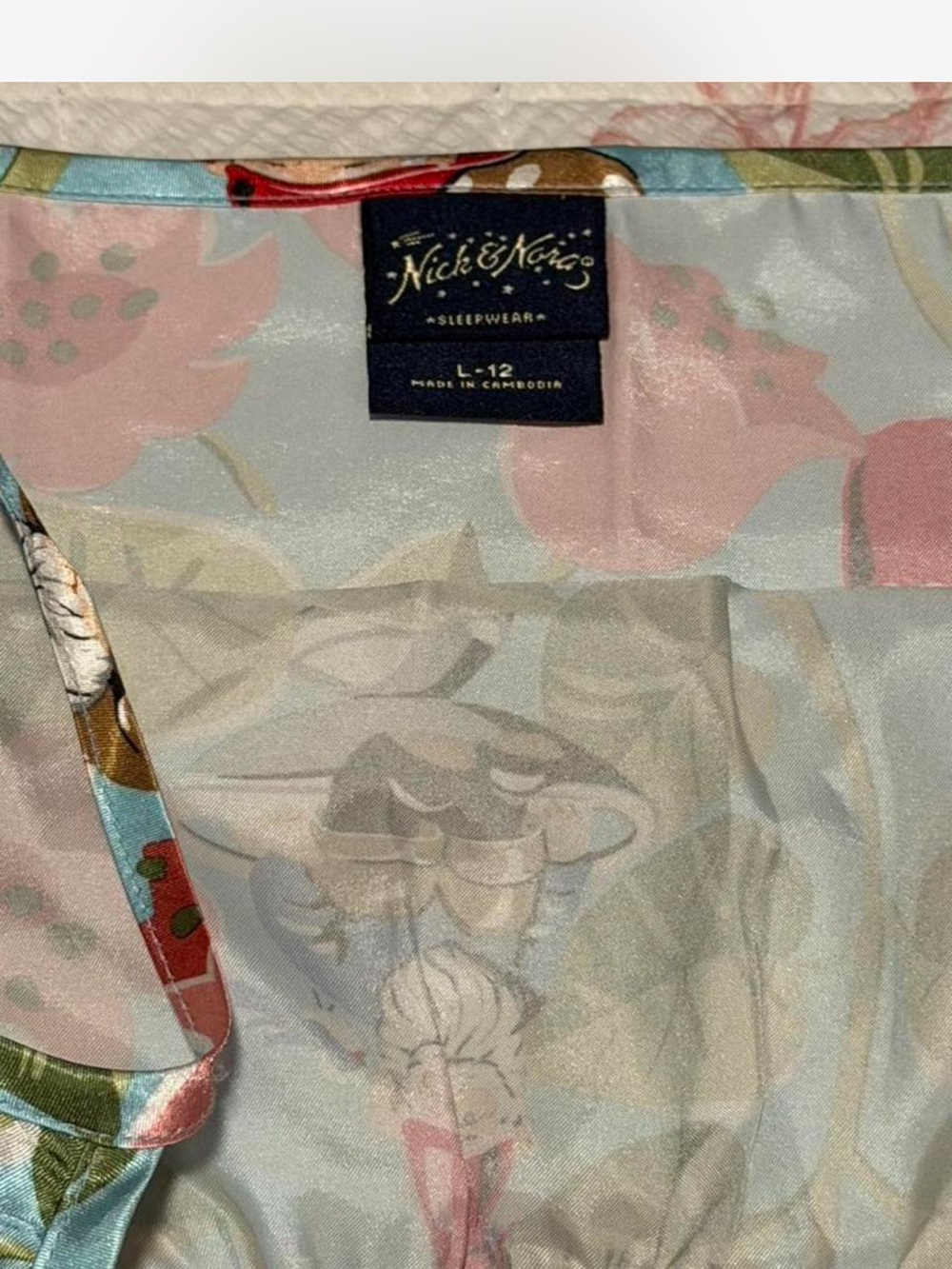 BNWOT Nick & Nora Blue Floral Gnome Print Camisole Satin-like Dress - Picture 3 of 8